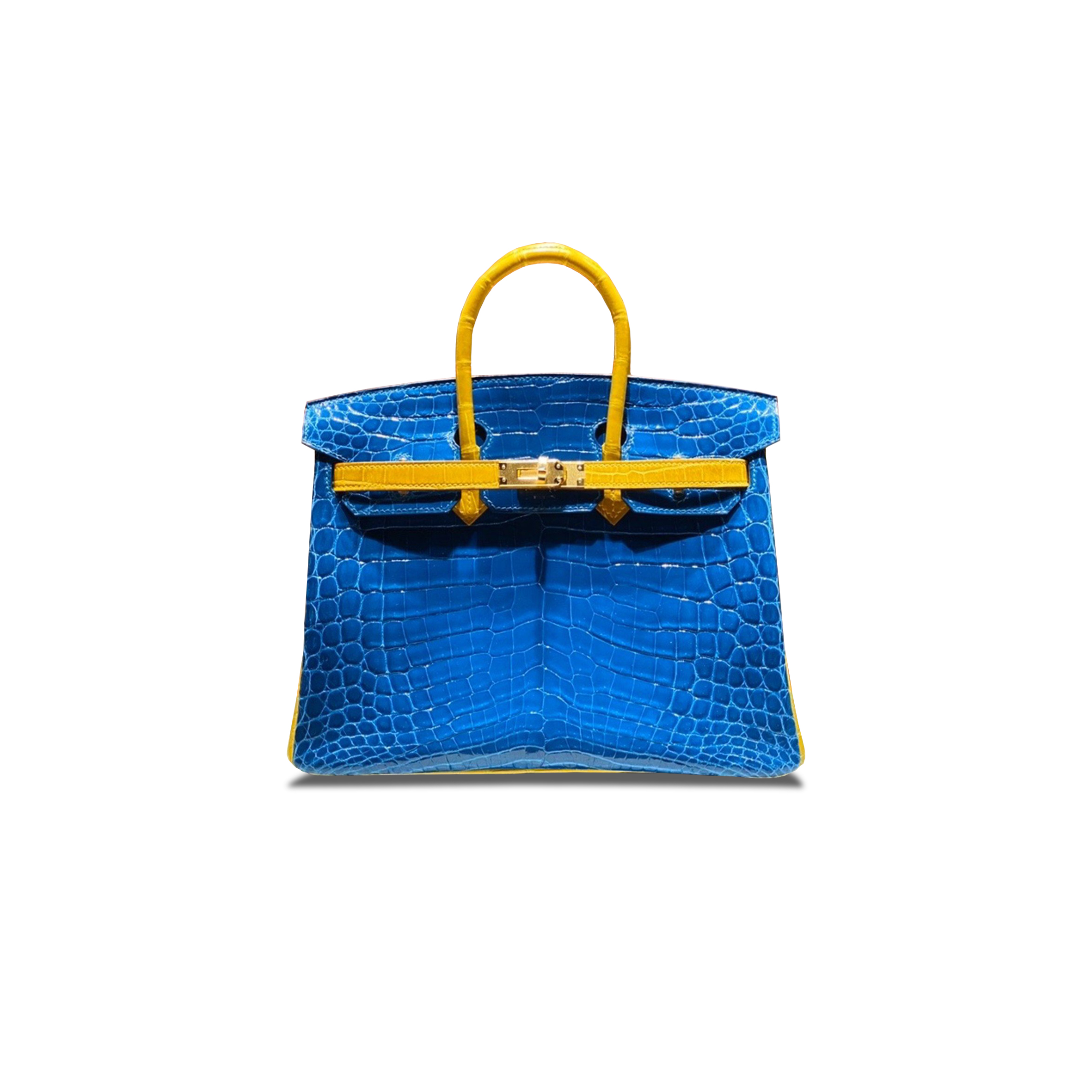 H**mes master birkin 25 crocodile leather two-tone bag bag gold buckle h041354ck53 (25*20*13cm)